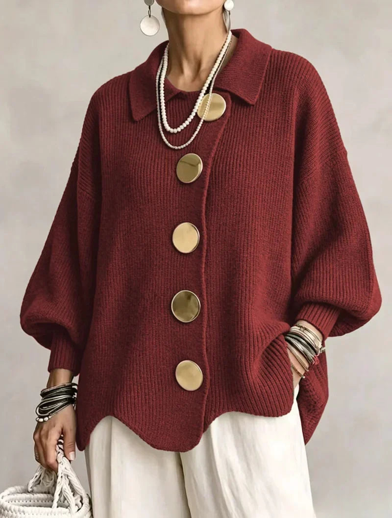 Oversized Knit Cardigan Women with Gold Buttons