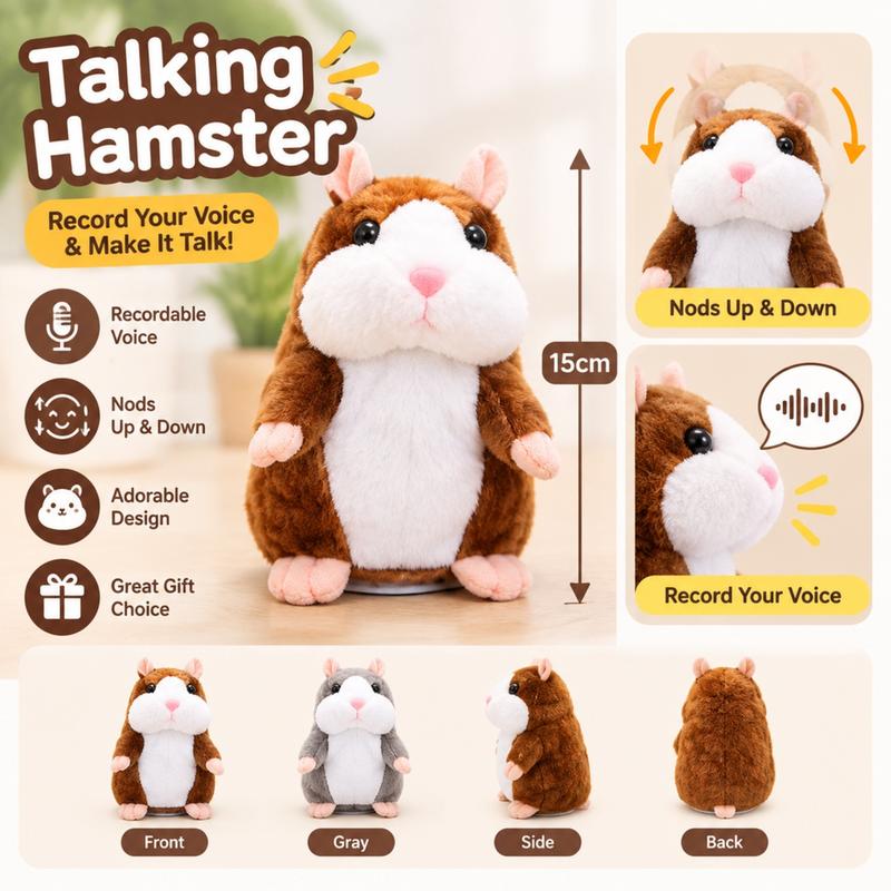 Talking Hamster Plush – Repeats Whatever You Say, Auto Head-Shaking, Hilarious Fun for Kids & Adults