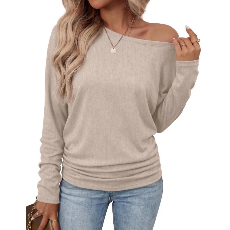Womens Long Sleeve Shirts Ruched Hem Fall Tops Lightweight Sweaters