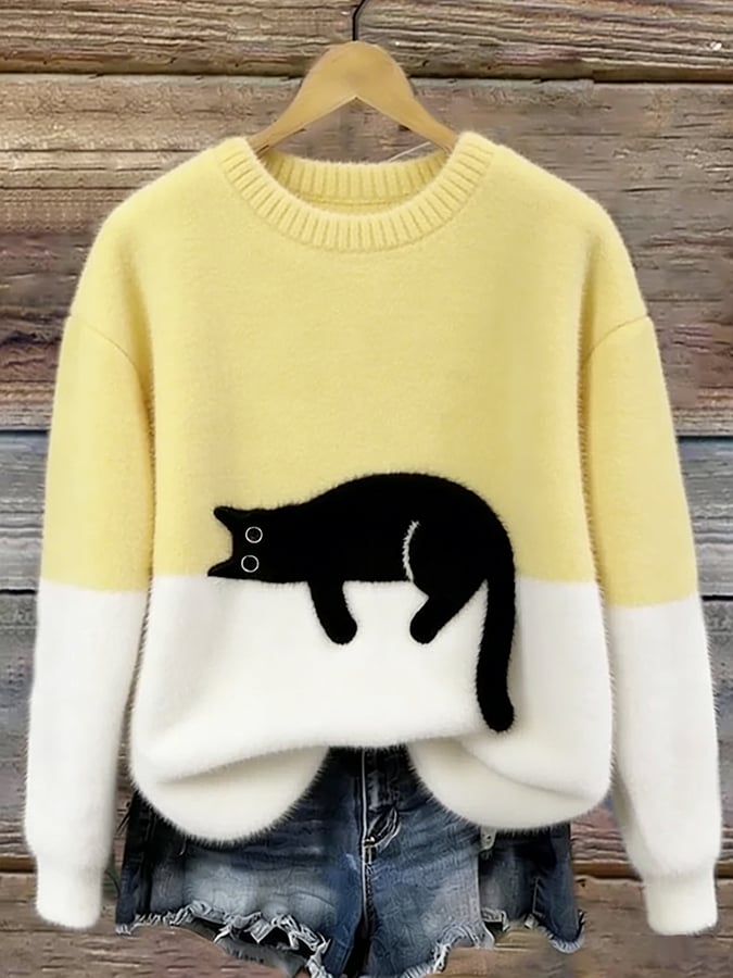 Women's Sweatshirt with Cat Graphic
