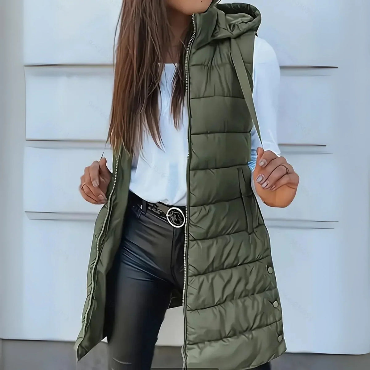 Long Hooded Puffer Vest