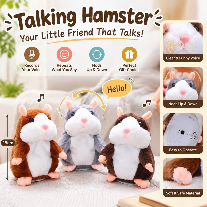 Talking Hamster Plush – Repeats Whatever You Say, Auto Head-Shaking, Hilarious Fun for Kids & Adults
