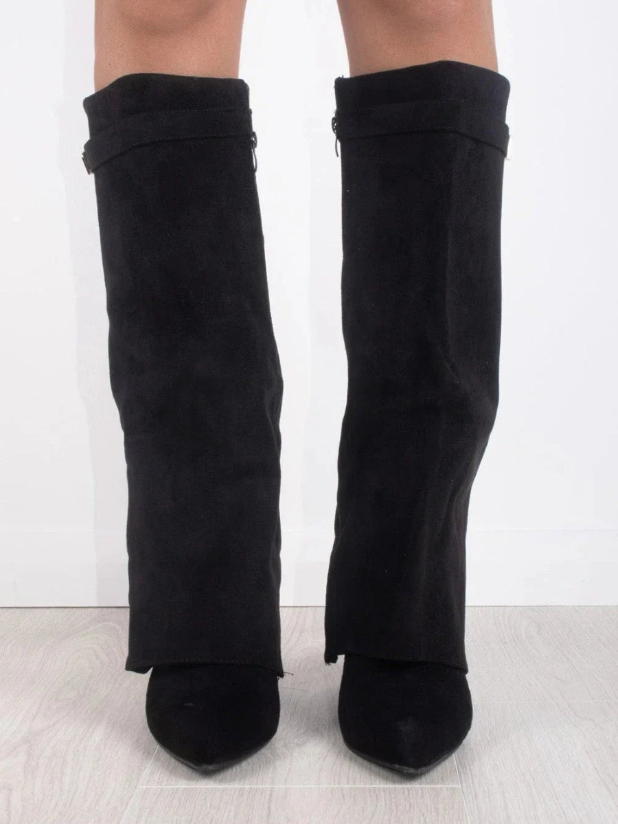Elegant Women's Suede Boots with Golden Accents