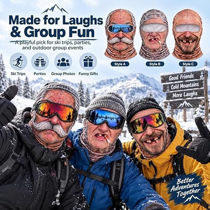Funny Old Man Face Balaclava - Dralon Thermal Winter Ski Mask for Men & Women