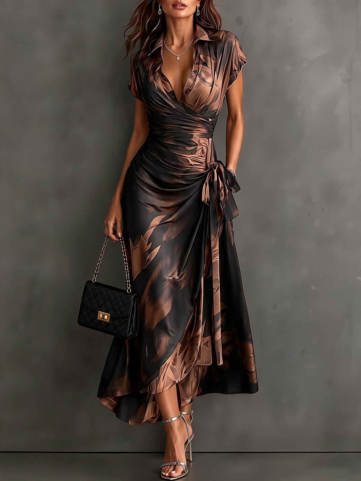 Abstract Print Wrap Maxi Dress