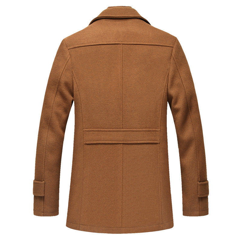 Men's Wool Winter Coat – Stand-Collar Button-Front Overcoat with Zip Closure and Utility Pockets for Cold-Weather Wear