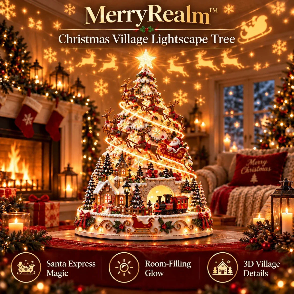 Illuminated Christmas Village with Wall and Ceiling Projection