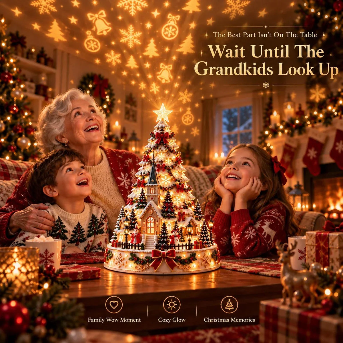 Illuminated Christmas Village with Wall and Ceiling Projection