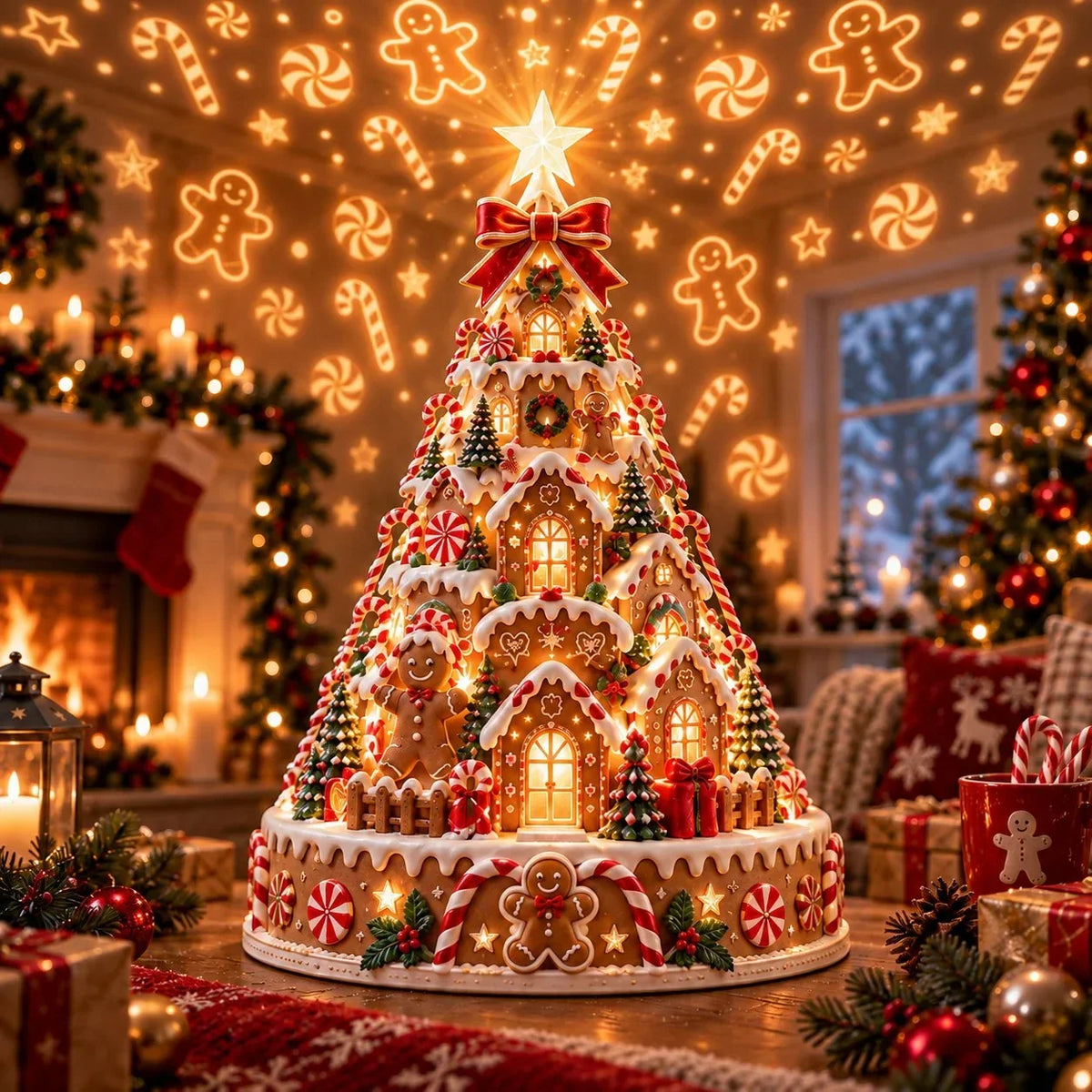 Illuminated Christmas Village with Wall and Ceiling Projection