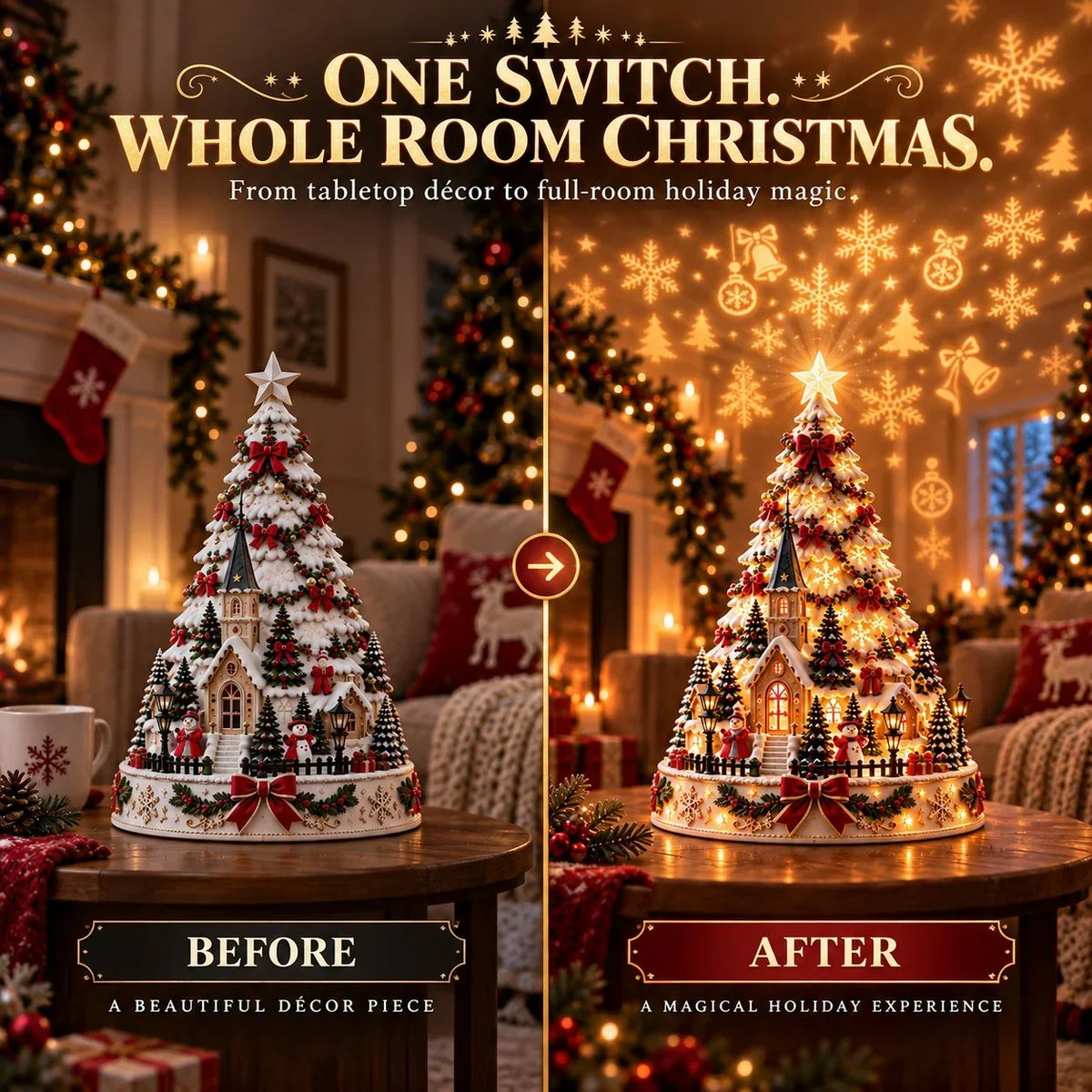 Illuminated Christmas Village with Wall and Ceiling Projection