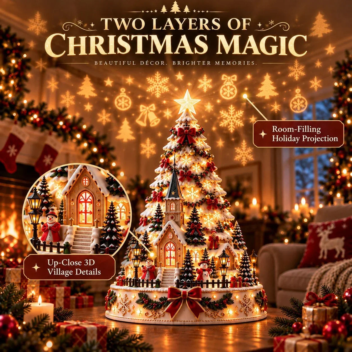 Illuminated Christmas Village with Wall and Ceiling Projection