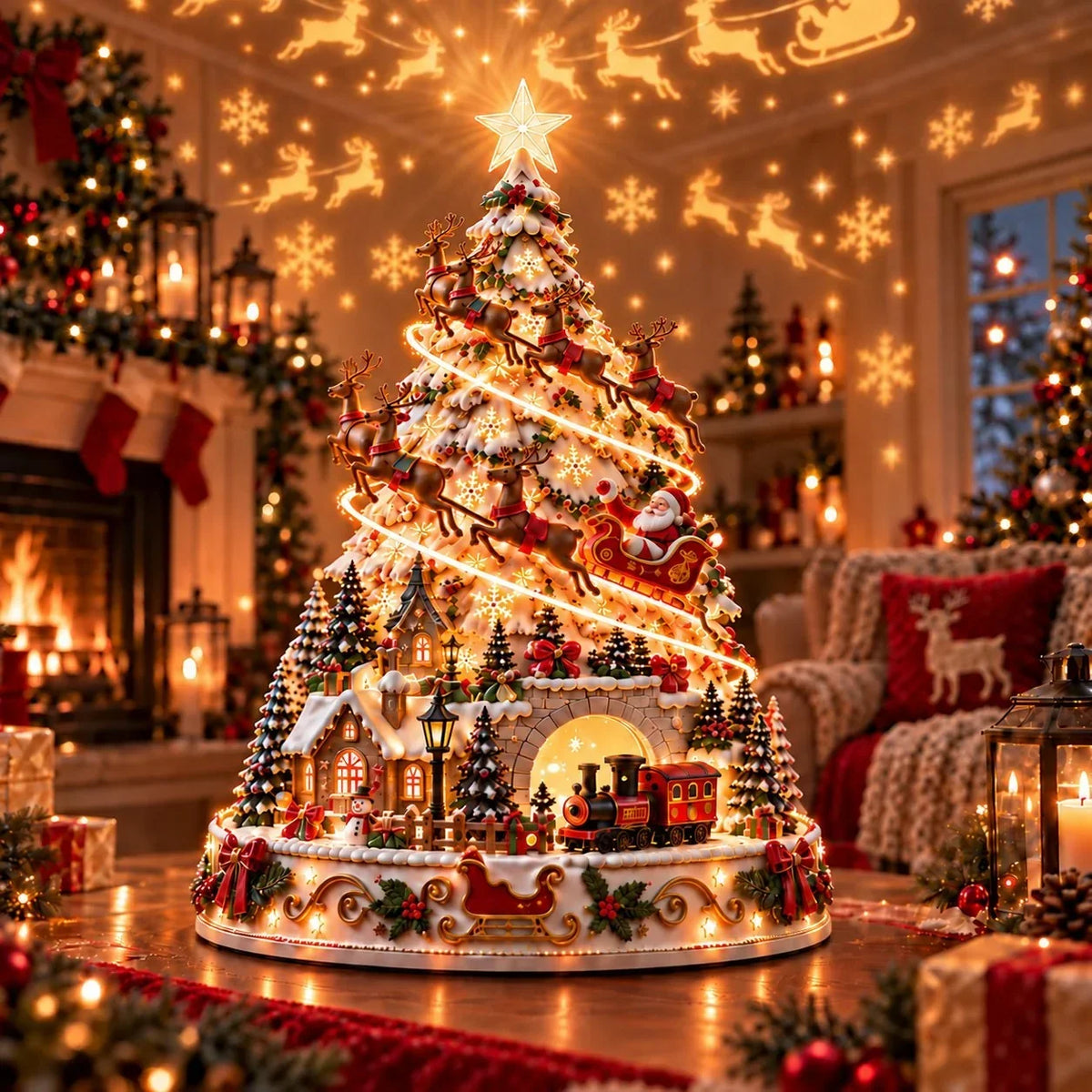 Illuminated Christmas Village with Wall and Ceiling Projection