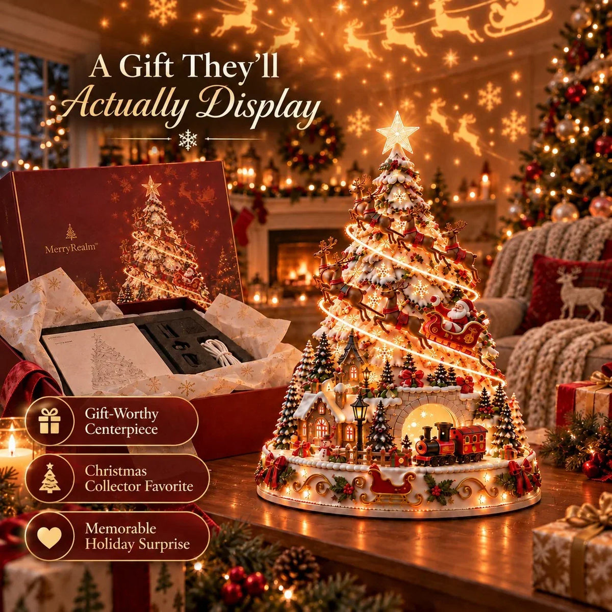Illuminated Christmas Village with Wall and Ceiling Projection