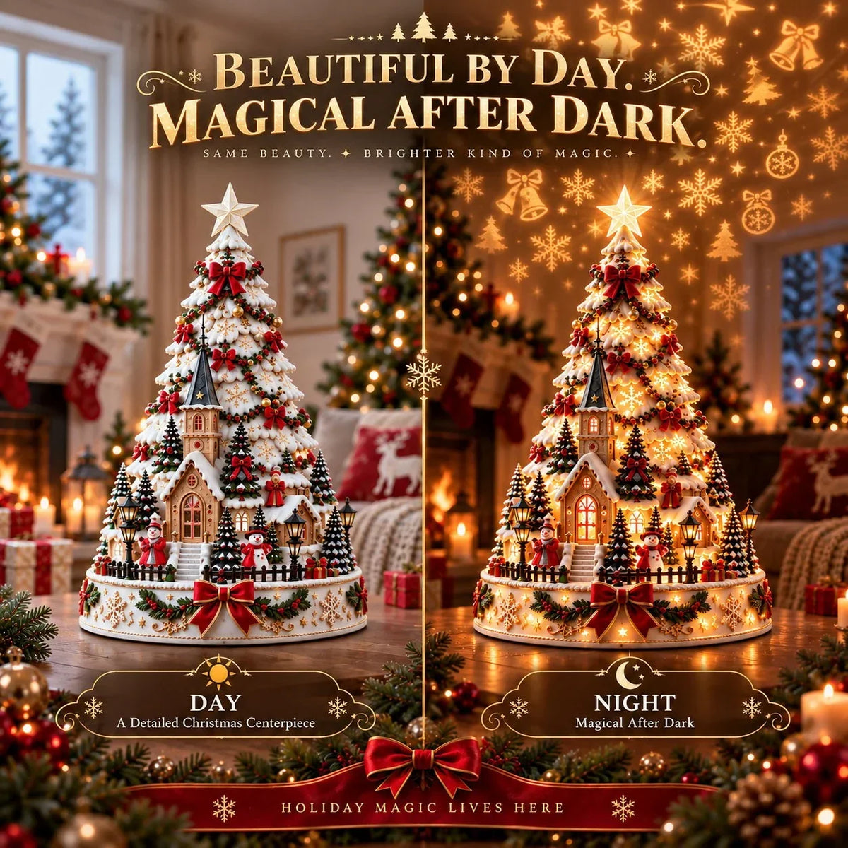 Illuminated Christmas Village with Wall and Ceiling Projection