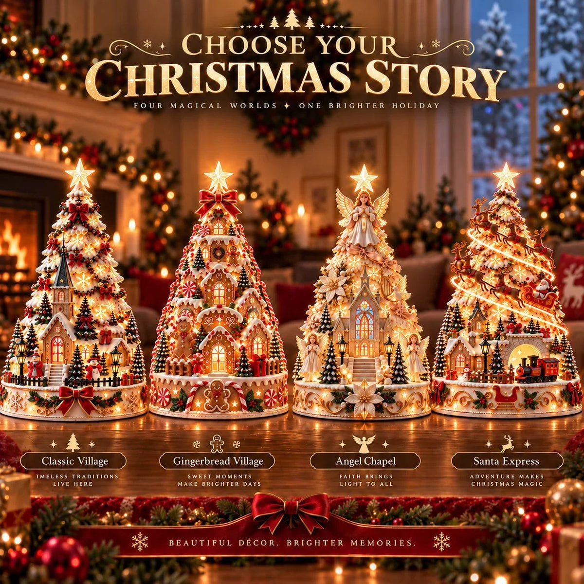 Illuminated Christmas Village with Wall and Ceiling Projection