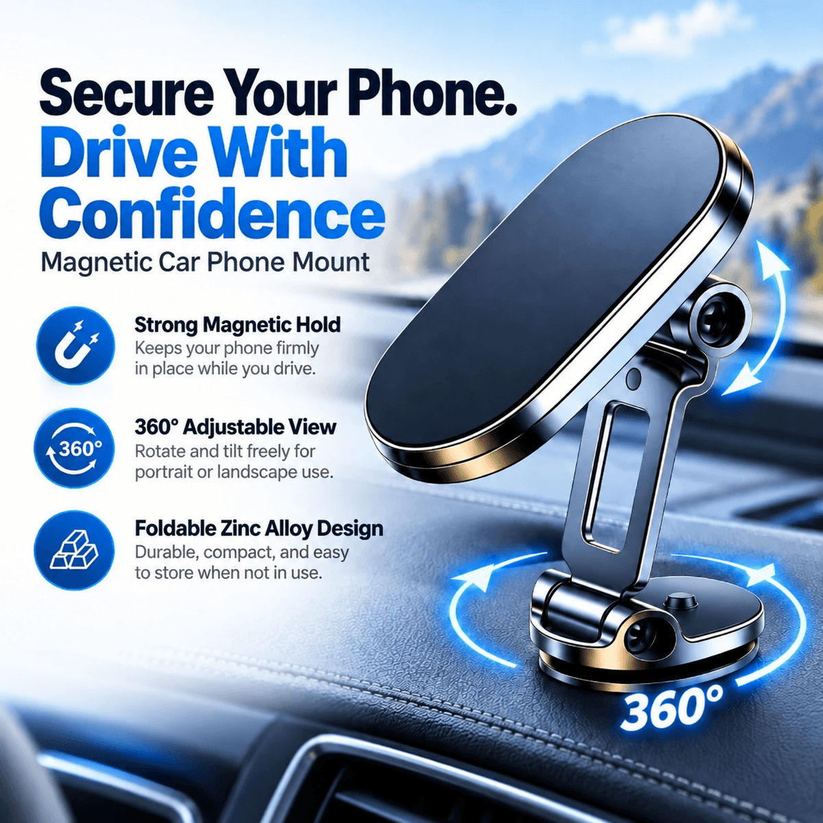 Foldable Zinc Alloy Phone Mount