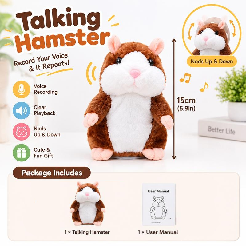 Talking Hamster Plush, Repeats Voices and Shakes Head