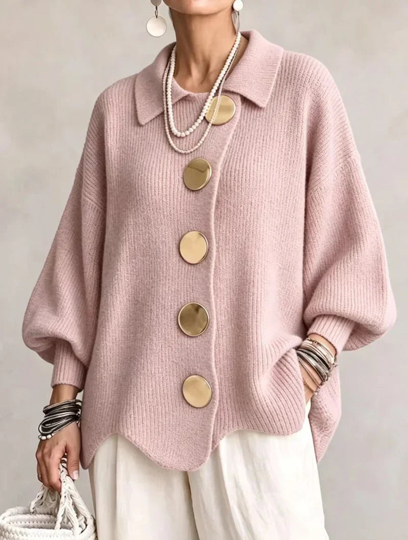 Oversized Knit Cardigan Women with Gold Buttons
