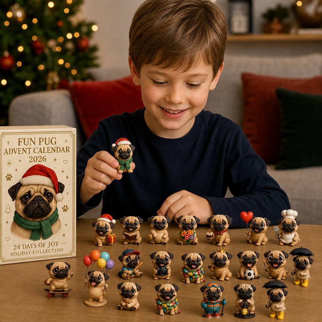 24-Day Advent Calendar with Pug Figurine Surprises