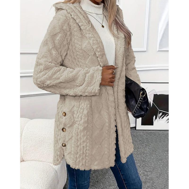 Women's Hooded Double-Sided Fleece Cardigan Long Sleeve Casual Warm Outerwear