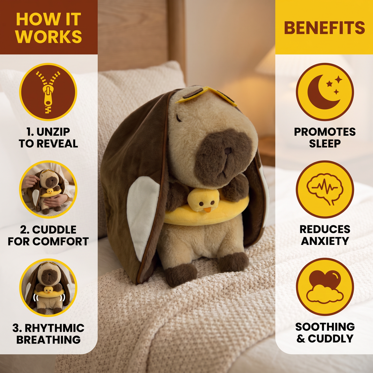 Breathing Capybara Plush Toy – Soft & Cuddly Sleep Companion