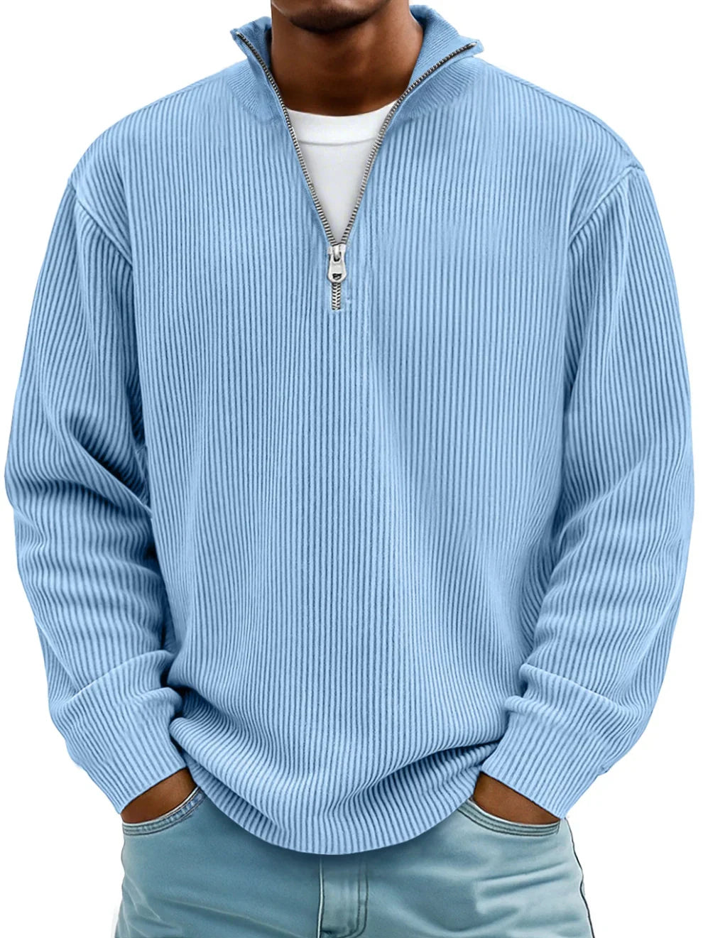 Marc Ribbed Knit Sweater with Zip Collar