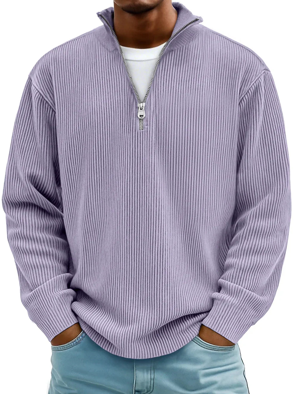 Marc Ribbed Knit Sweater with Zip Collar