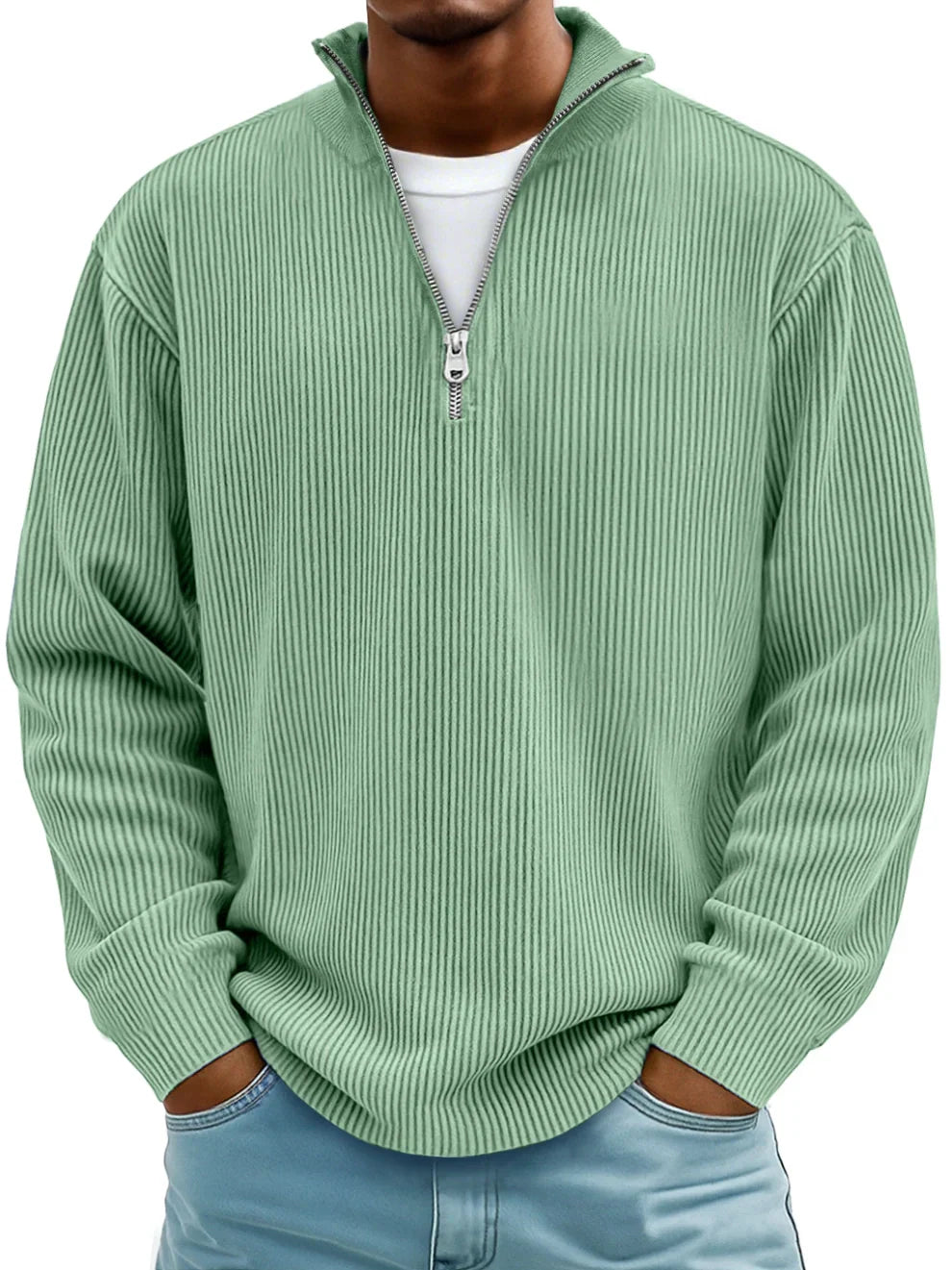 Marc Ribbed Knit Sweater with Zip Collar