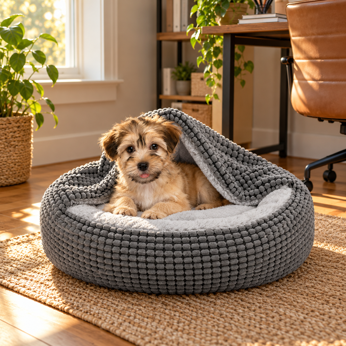Thrives Outdoor | Snugglova Hooded Round Donut Pet Bed