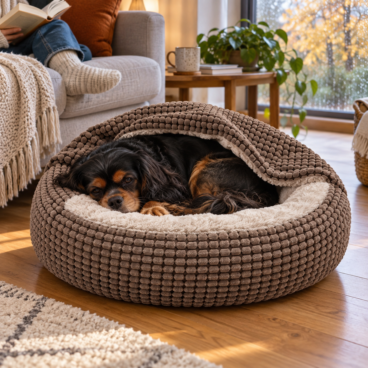 Thrives Outdoor | Snugglova Hooded Round Donut Pet Bed