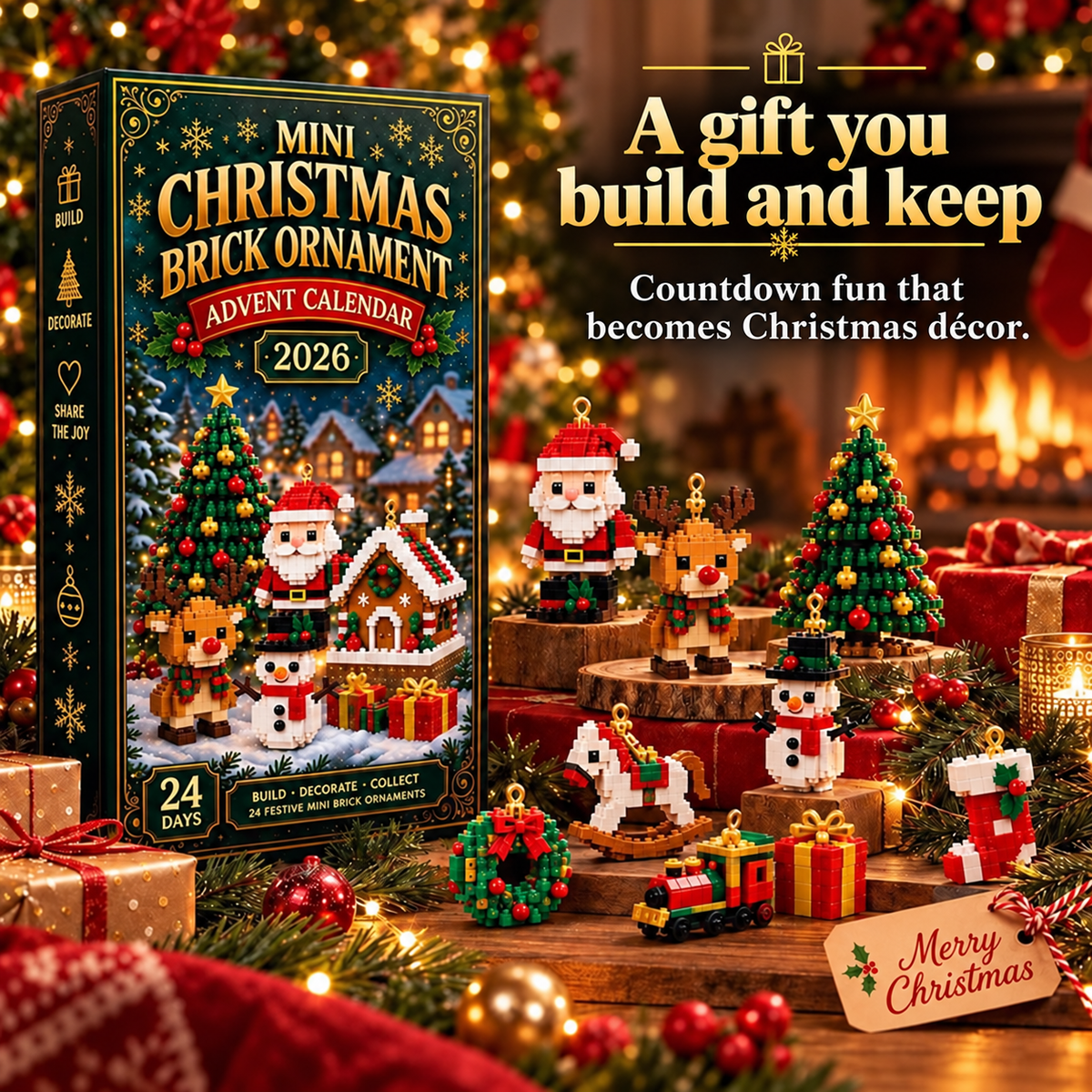 Thrives Outdoor | 24-Day Mini Christmas Decoration Advent Calendar | 24 Unique Festive Building Sets with Hanging Loops