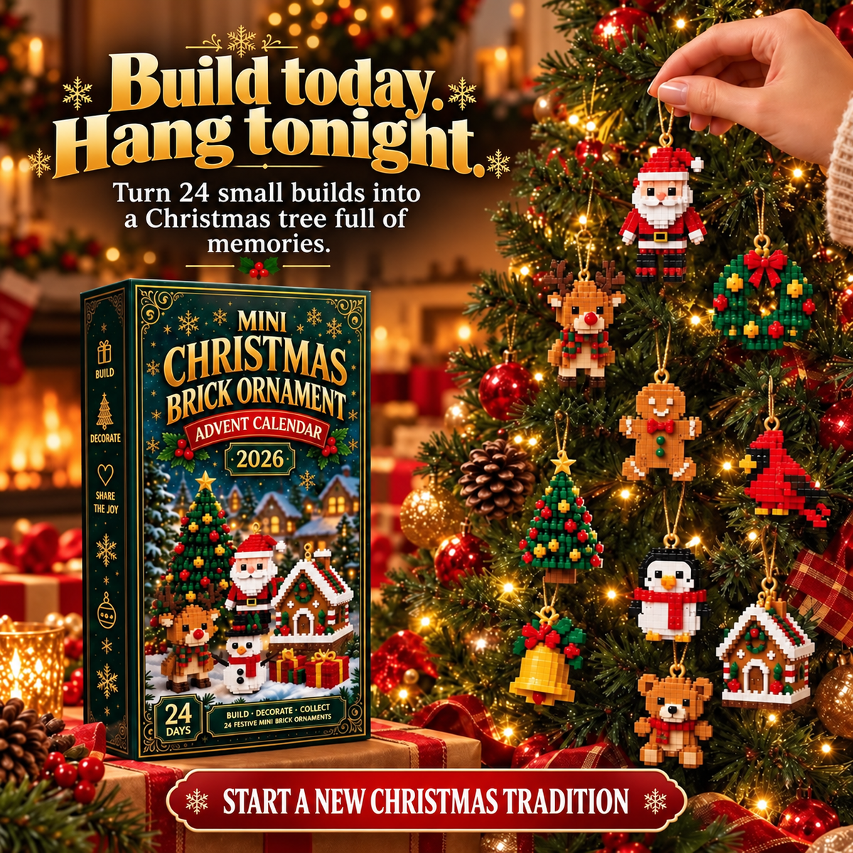 Thrives Outdoor | 24-Day Mini Christmas Decoration Advent Calendar | 24 Unique Festive Building Sets with Hanging Loops