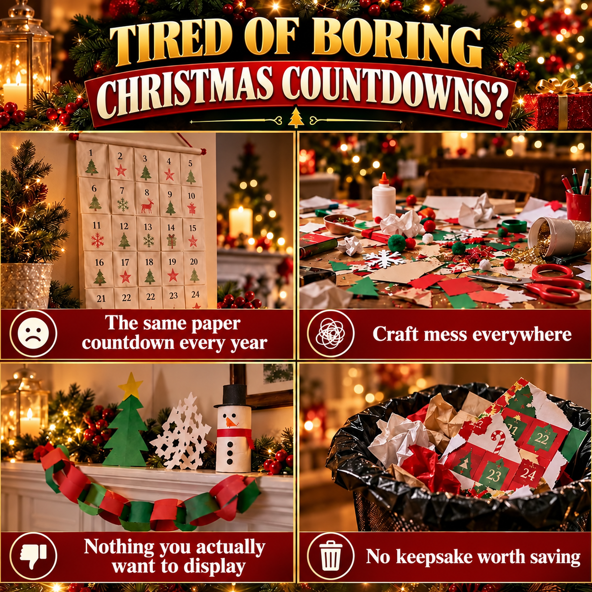 Thrives Outdoor | 24-Day Mini Christmas Decoration Advent Calendar | 24 Unique Festive Building Sets with Hanging Loops