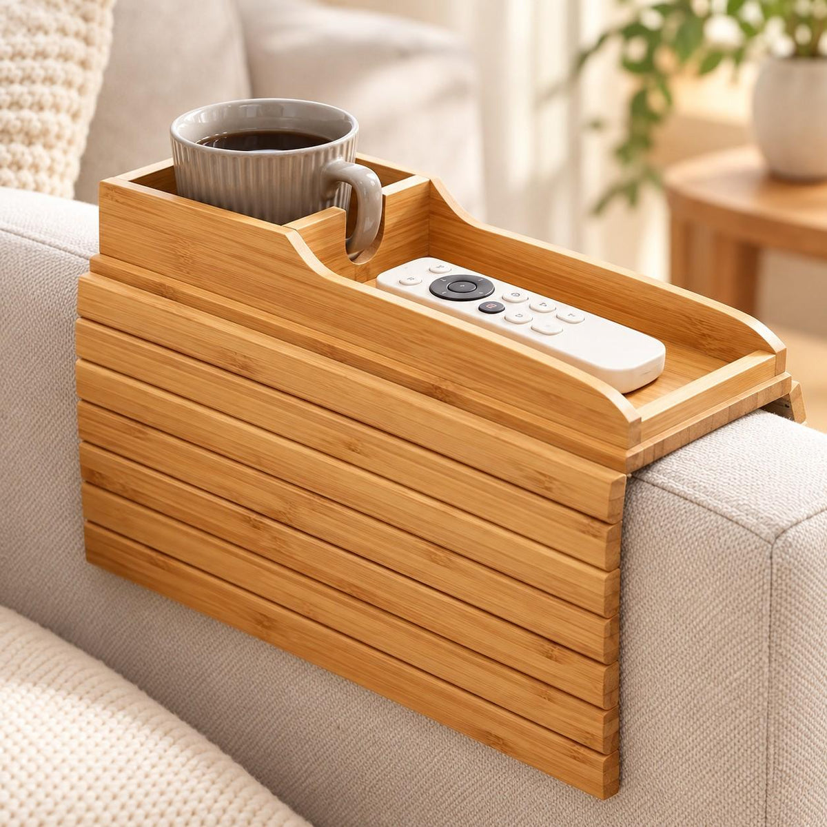 Bamboo Sofa Arm Organizer with Cup Holder