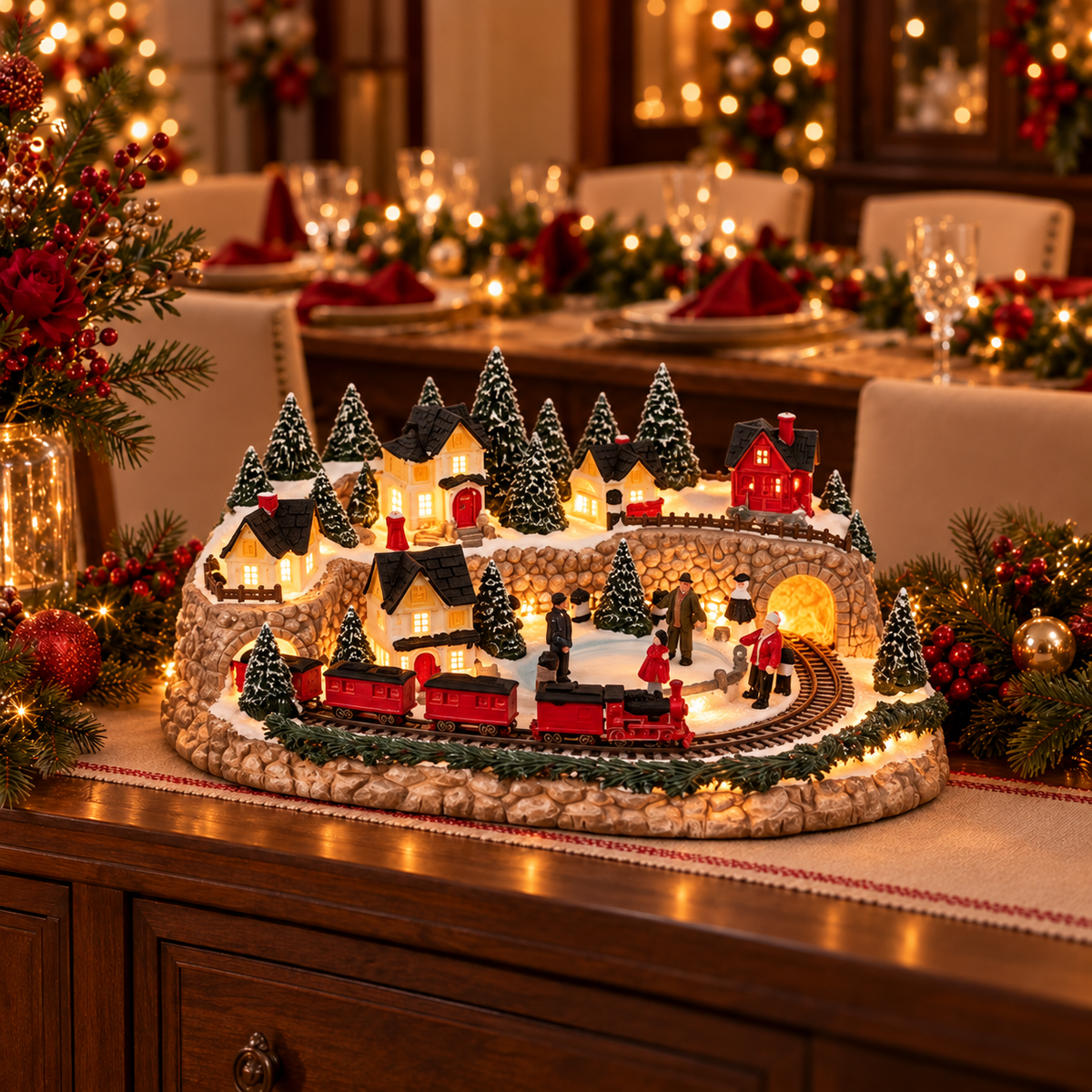 Thrives Outdoor | Illuminated Holiday Train & Ice Rink Scene