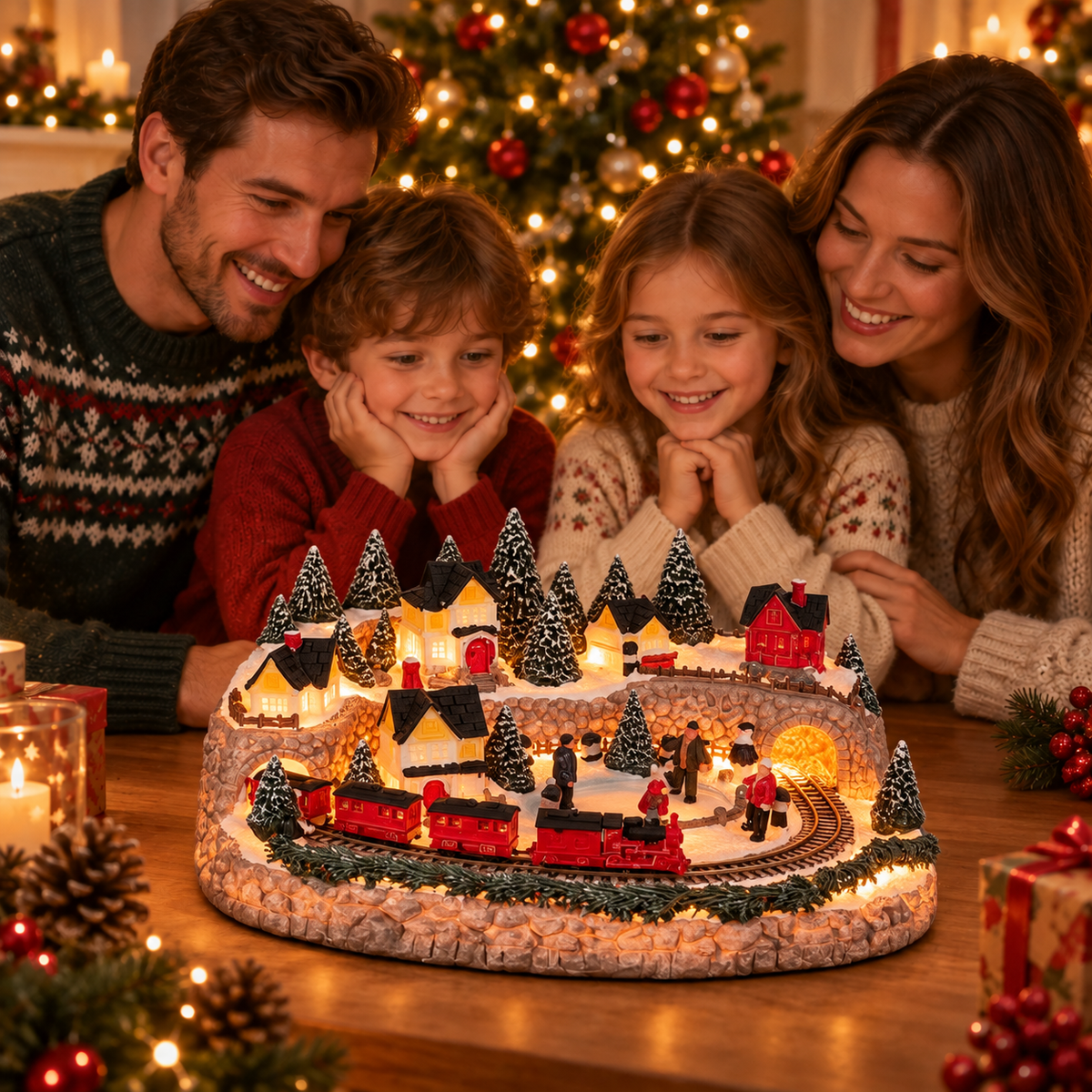 Thrives Outdoor | Illuminated Holiday Train & Ice Rink Scene