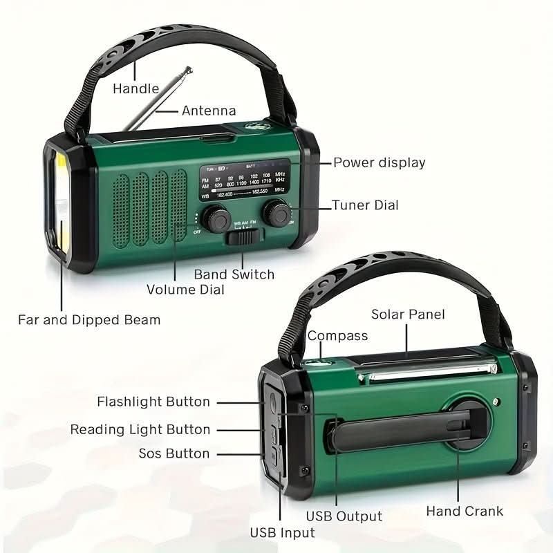 Emergency Radio with Solar, Torch and USB Charging Function