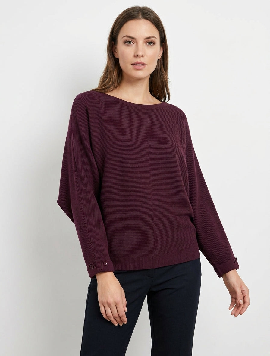 Ribbed Boat Neck Sweater - Burgundy