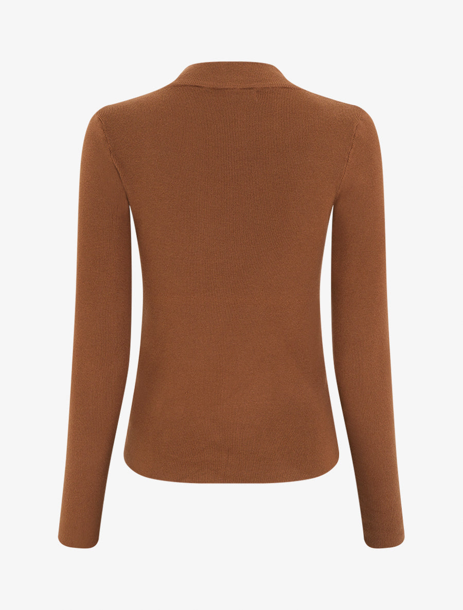 Fitted High-Neck Sweater with Gold Buttons