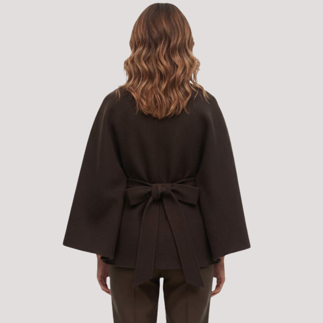 Belted Cape Coat with Stand Collar