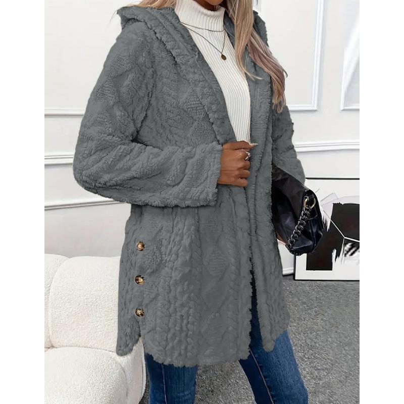 Women's Hooded Double-Sided Fleece Cardigan Long Sleeve Casual Warm Outerwear