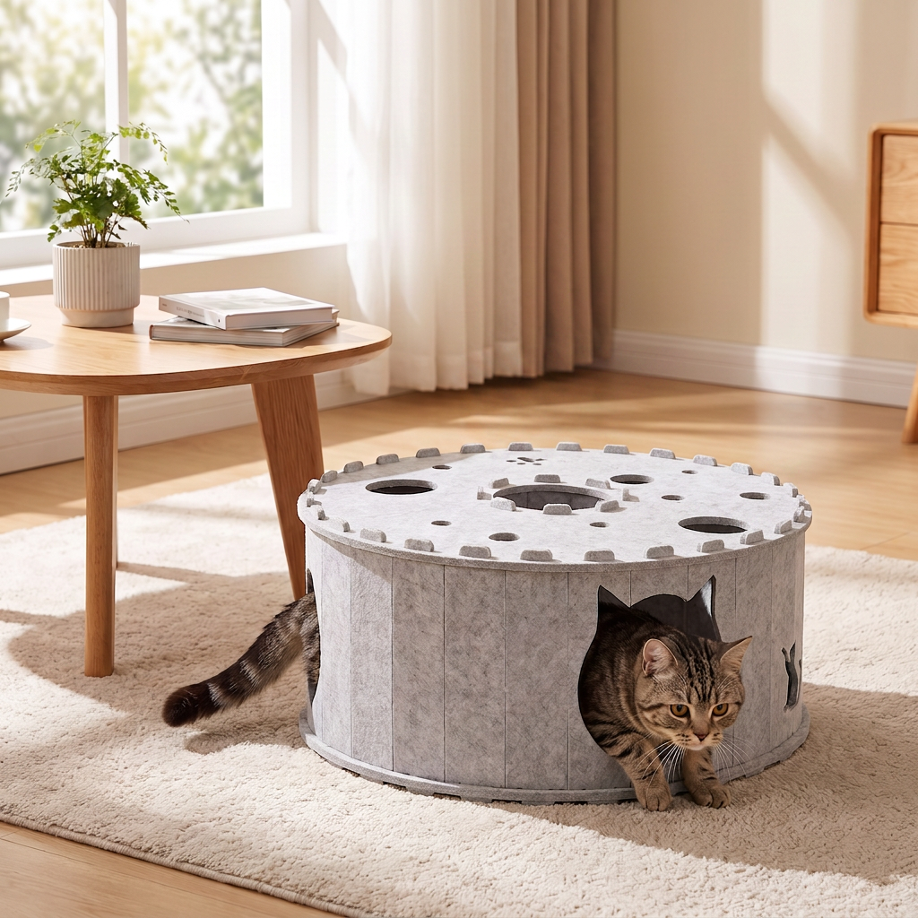 4-in-1 Foldable Cat Tunnel House – Interactive Hideout, Scratching Post and Play Bed