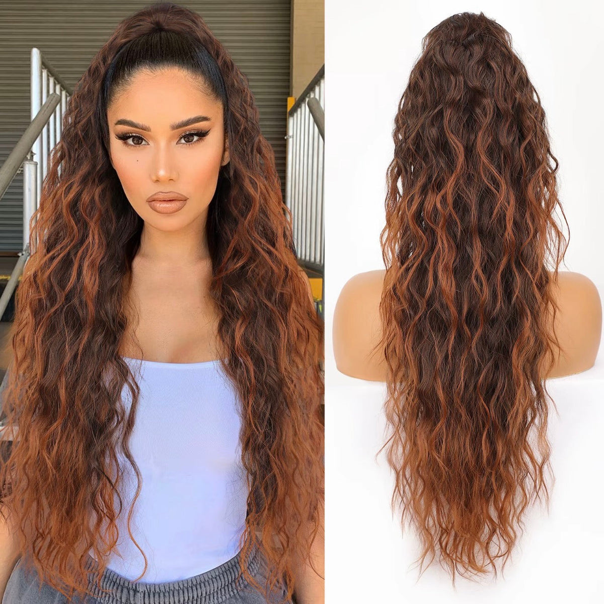 Long Wavy Ponytail Hairpiece (Water Wave) – Full Ponytail with Clip for Everyday and Party