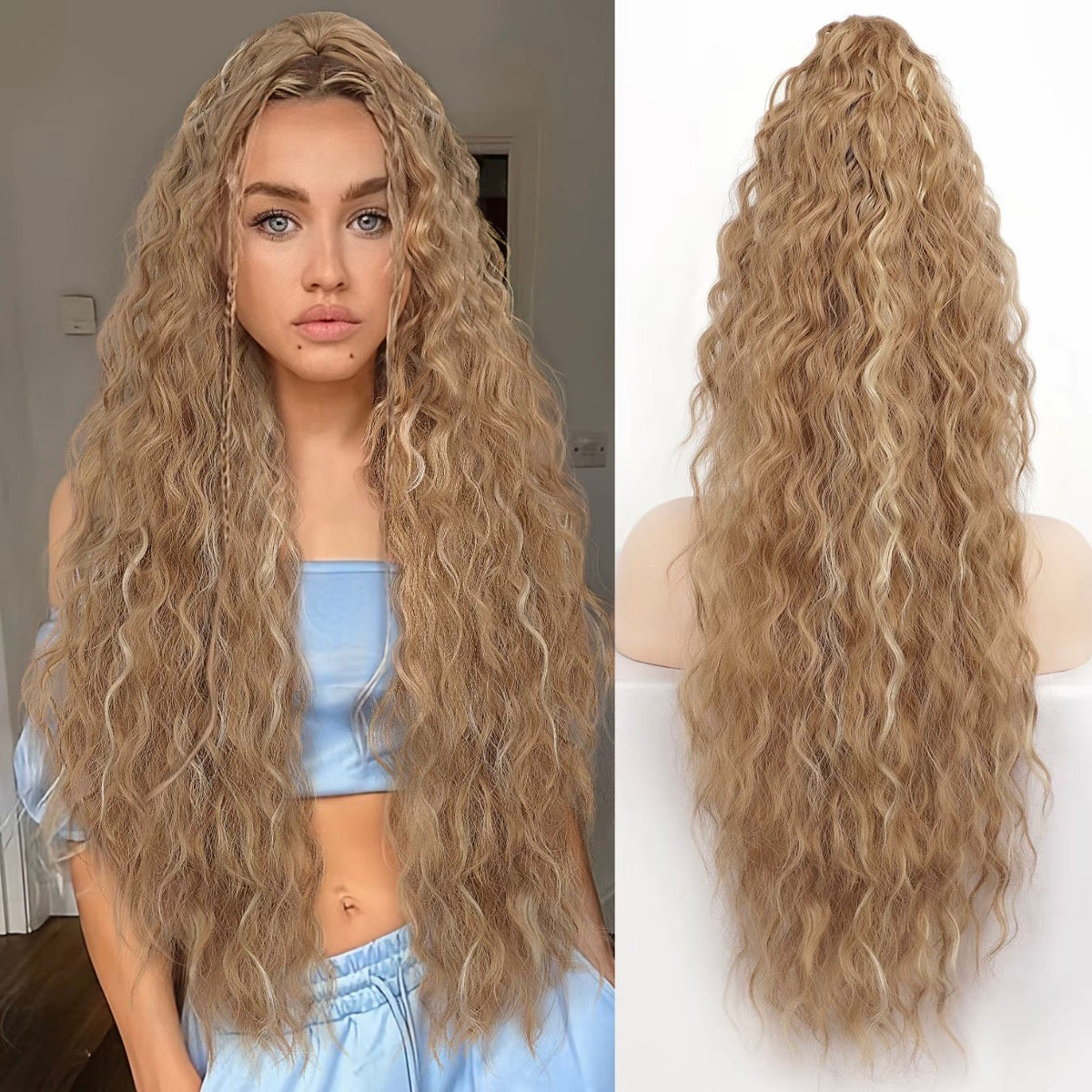 Long Wavy Ponytail Hairpiece (Water Wave) – Full Ponytail with Clip for Everyday and Party