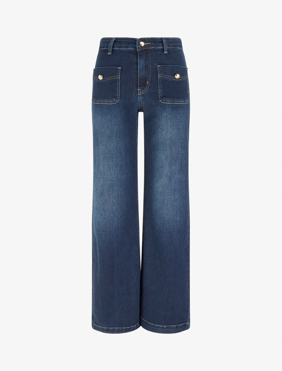 High-Waisted Wide Leg Jeans - Raw Blue