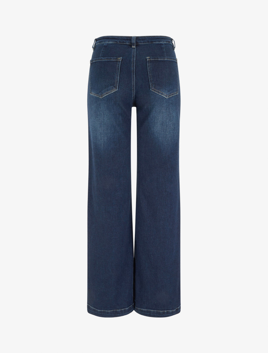 High-Waisted Wide Leg Jeans - Raw Blue