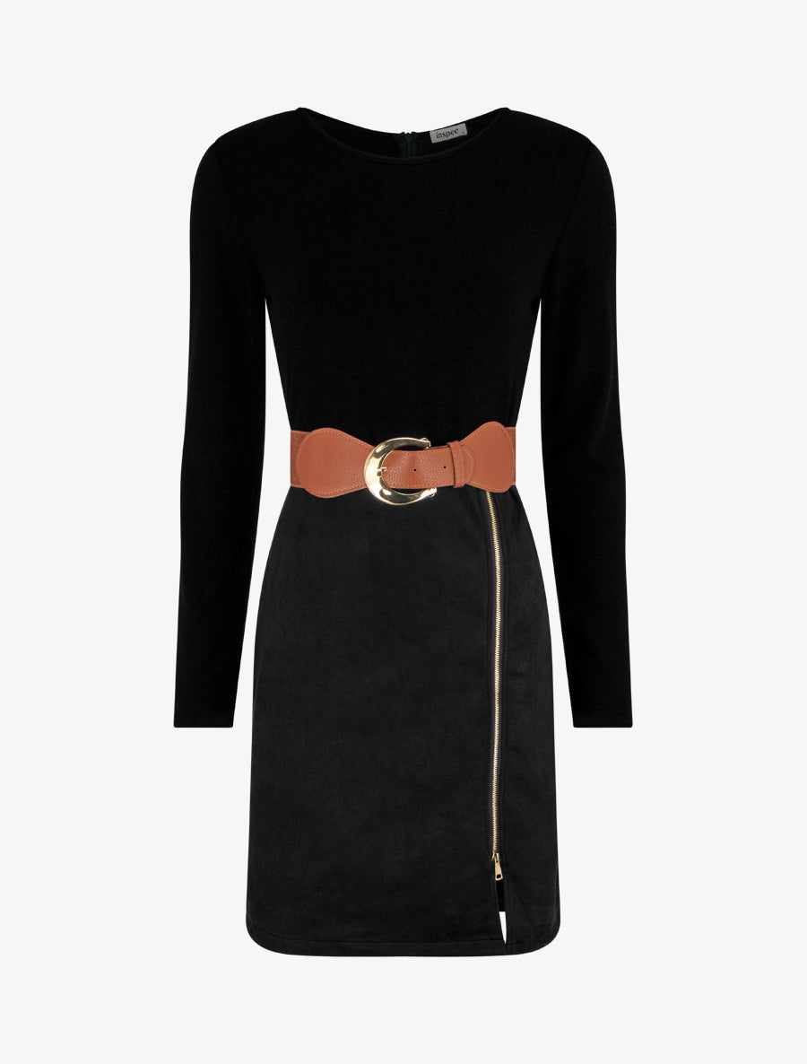 Two-Tone Belted Straight Dress