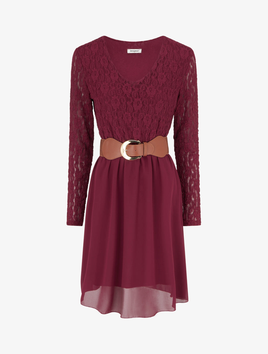 Flowing V-Neck Dress with Lace