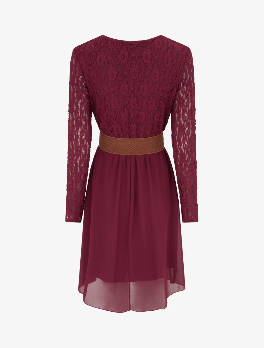 Flowing V-Neck Dress with Lace