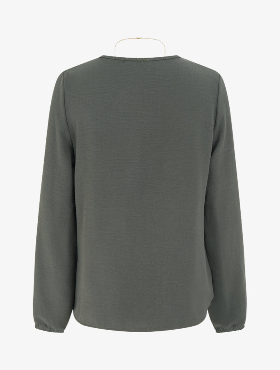Flowing Long-Sleeve V-Neck Top - Khaki
